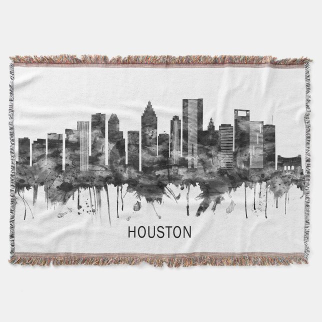 Houston Texas Skyline BW Throw Blanket (Front)