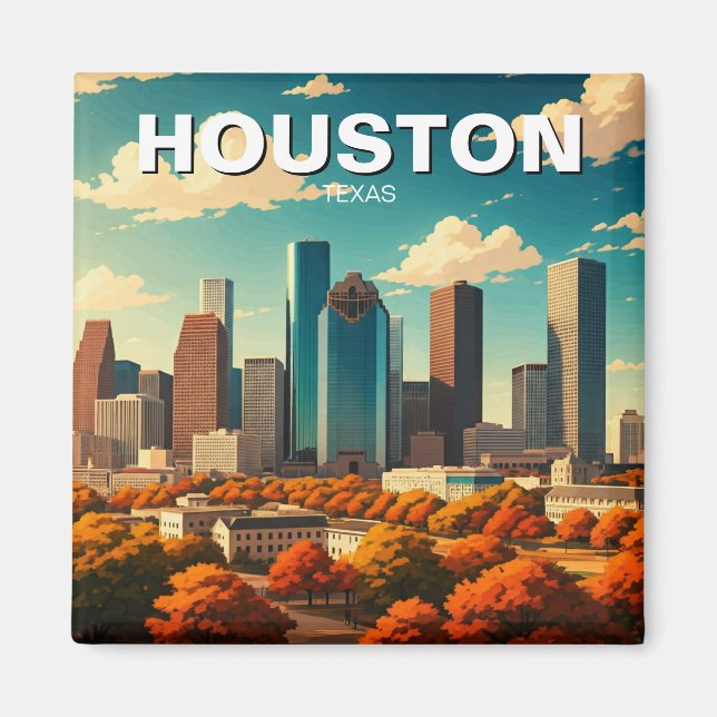 Houston Texas Skyline Cityscape fall Magnet (Front)