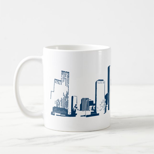 Houston, Texas Skyline, Navy - Line Art Coffee Mug (Left)