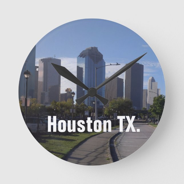 Houston Texas Skyline (Panoramic) Round Clock (Front)