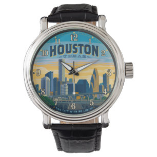 Houston Texas Skyline Vintage Travel Poster Watch