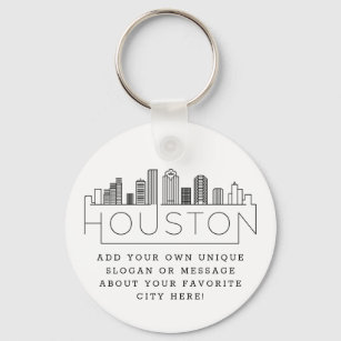 Houston, Texas Stylized Skyline   Custom Slogan Keychain
