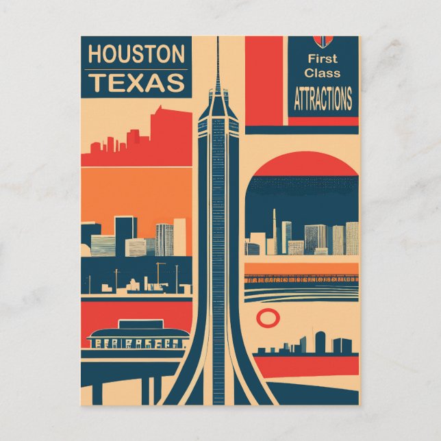 Houston, Texas, Tourist Attractions, Travel Postcard (Front)