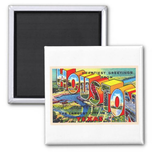 Houston Texas TX Vintage Large Letter Postcard Magnet