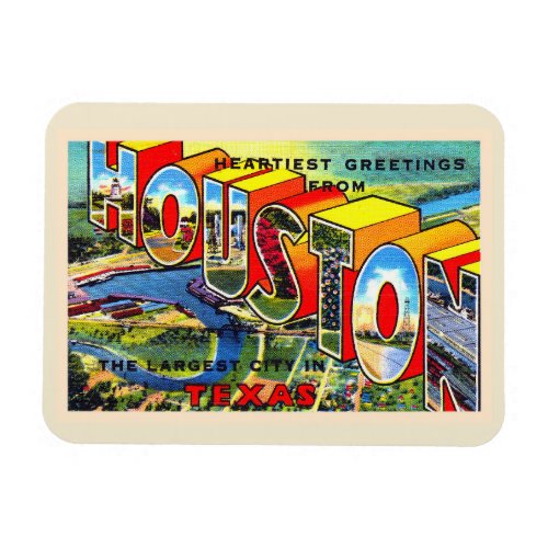 Houston Texas TX Vintage Large Letter Postcard Magnet