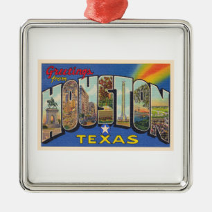 Houston Texas TX Vintage Large Letter Postcard Metal Ornament