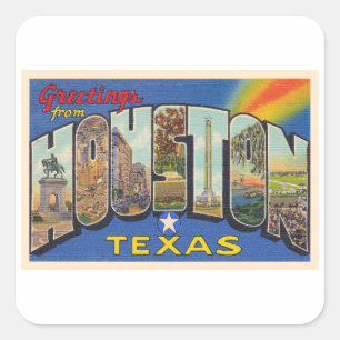 Houston Texas TX Vintage Large Letter Postcard Square Sticker