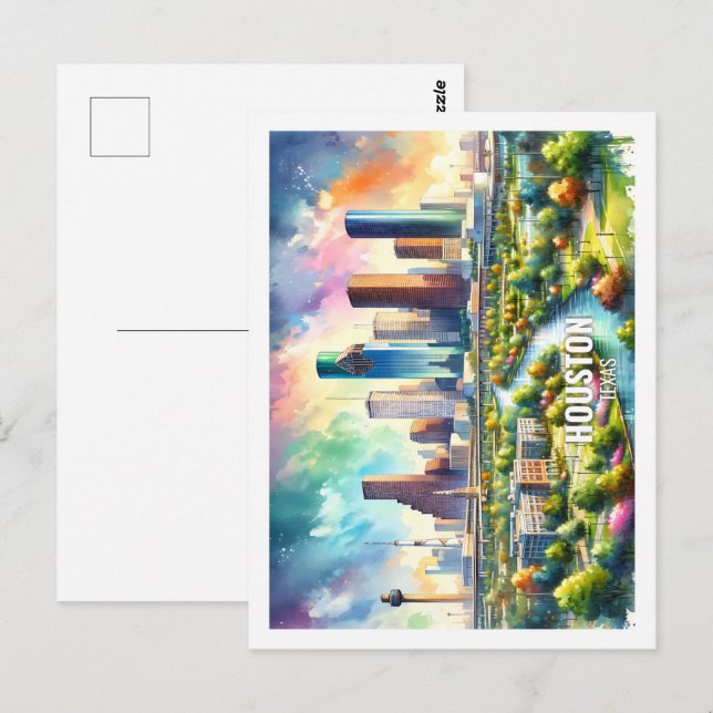 Houston Texas USA Famous Place watercolor Postcard (Front/Back)