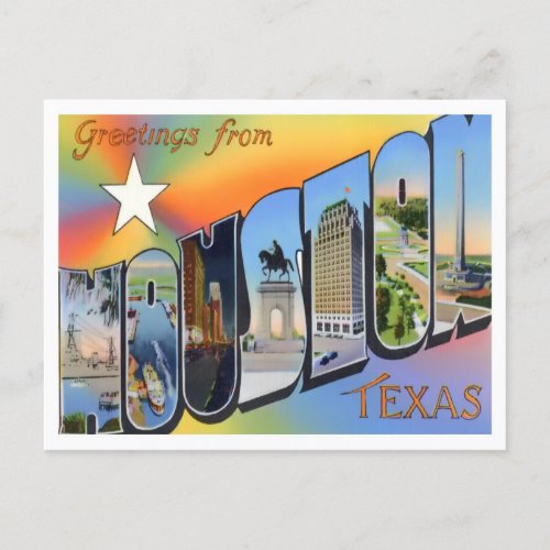 Houston Texas Vintage Big Letters Postcard