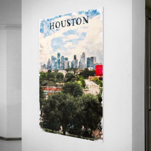 Houston Texas Vintage Retro Travel Watercolor Poster