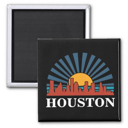 Houston Texas Vintage Sunset Retro Travel Magnet