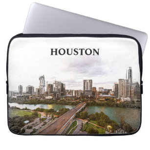 Houston Texas Vintage Travel City Watercolor  Laptop Sleeve