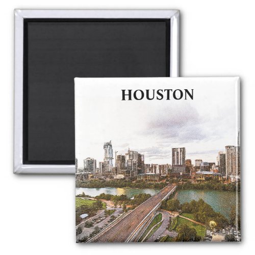 Houston Texas Vintage Travel City Watercolor  Magnet