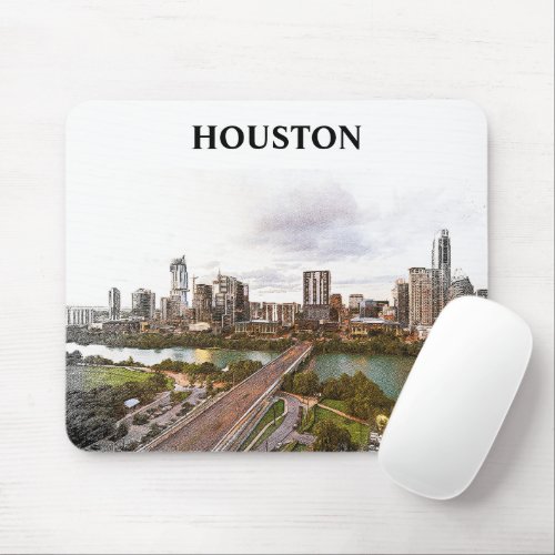Houston Texas Vintage Travel City Watercolor  Mouse Pad