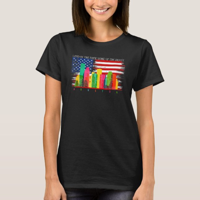 Houston Texas Watercolor Skyline Home State Souven T-Shirt (Front)
