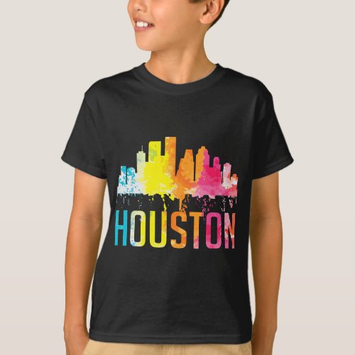 Houston Texas Watercolor Skyline Home State Souven T_Shirt