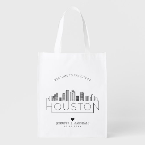 Houston Texas Wedding  Stylized Skyline Grocery Bag