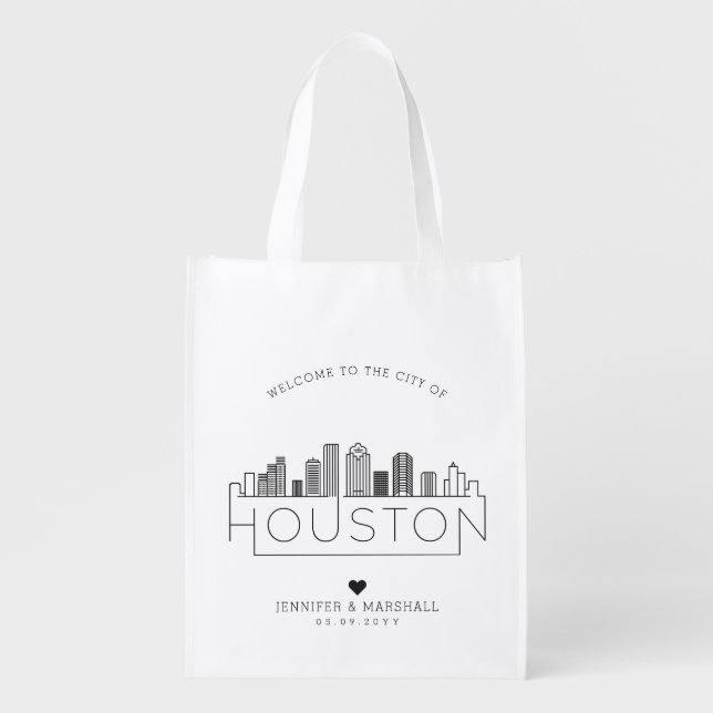 Houston, Texas Wedding | Stylized Skyline Grocery Bag (Front)