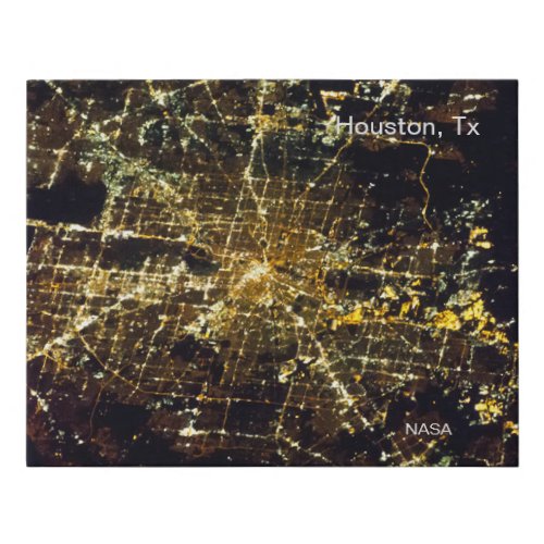 Houston Tx at Night Modern NASA ISS Faux Canvas Print