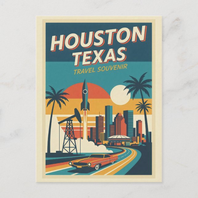 Houston TX Retro 1950s Travel  Postcard (Front)