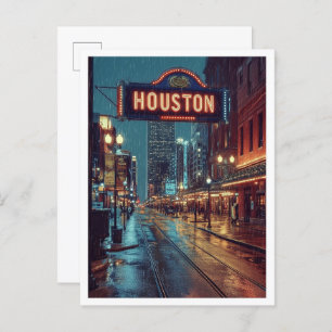 Houston USA Art Vintage Illustration Travel Postcard