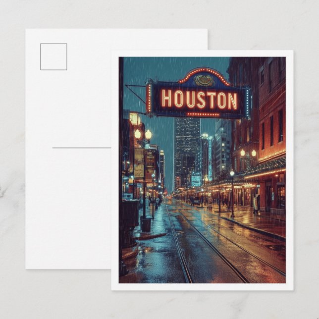Houston USA Art Vintage Illustration Travel Postcard (Front/Back)