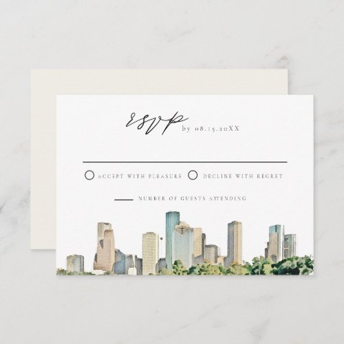 HOUSTON Watercolor Skyline Wedding RSVP Invitation