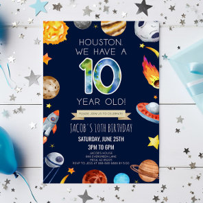Houston We Have A 10 Year Old 10th Birthday Party Invitation