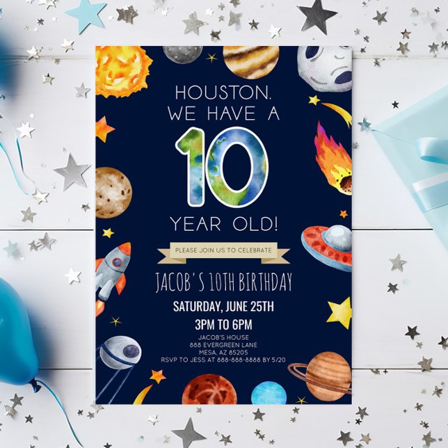 Houston We Have A 10 Year Old 10th Birthday Party Invitation (Creator Uploaded)