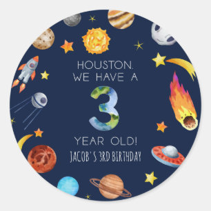 Houston We Have A 3 Year Old 3rd Birthday Party Classic Round Sticker