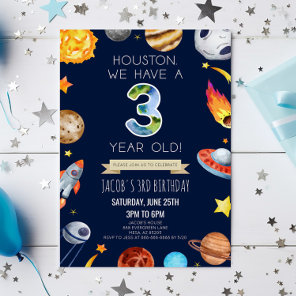 Houston We Have A 3 Year Old 3rd Birthday Party Invitation