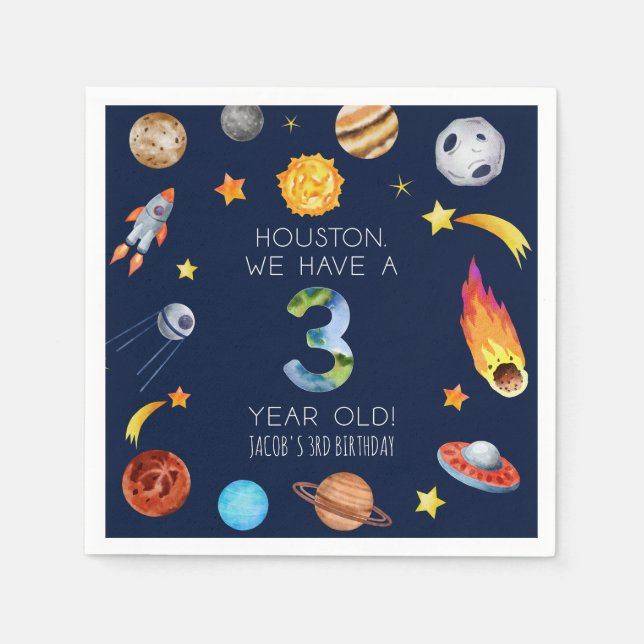 Houston We Have A 3 Year Old 3rd Birthday Party Napkins (Front)