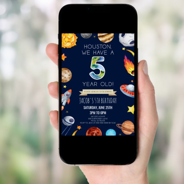 Houston We Have A 5 Year Old 5th Birthday Party Invitation (Front Digital)