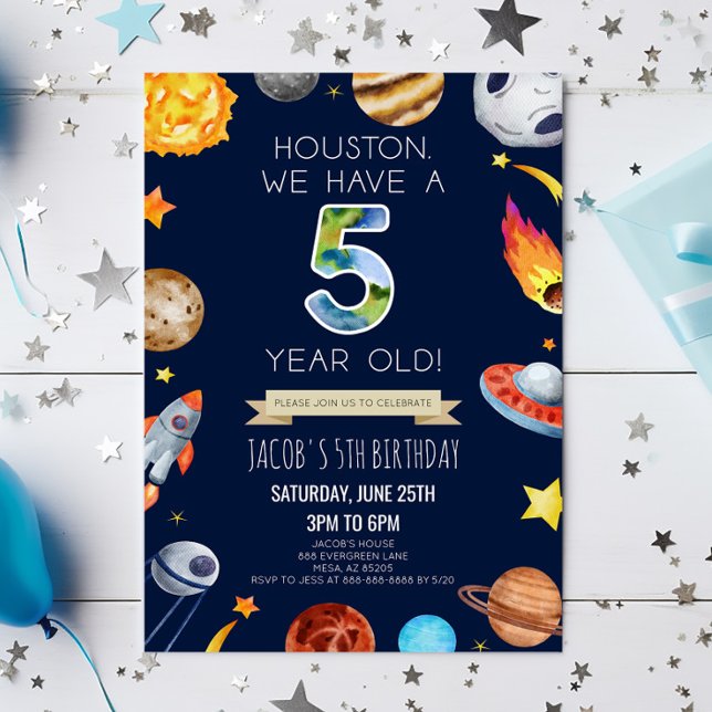 Houston We Have A 5 Year Old 5th Birthday Party Invitation (Creator Uploaded)