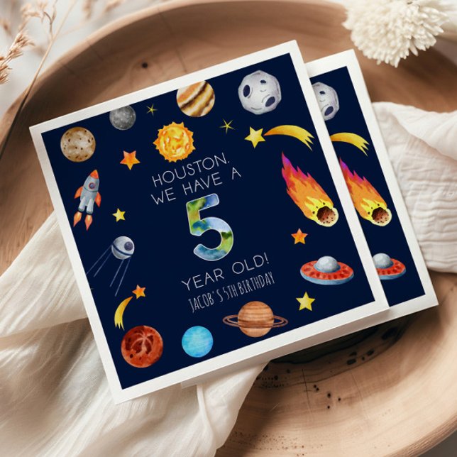 Houston We Have A 5 Year Old 5th Birthday Party Napkins (Creator Uploaded)
