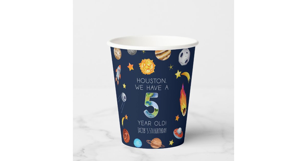 Houston We Have A 5 Year Old 5th Birthday Party Paper Cups | Zazzle