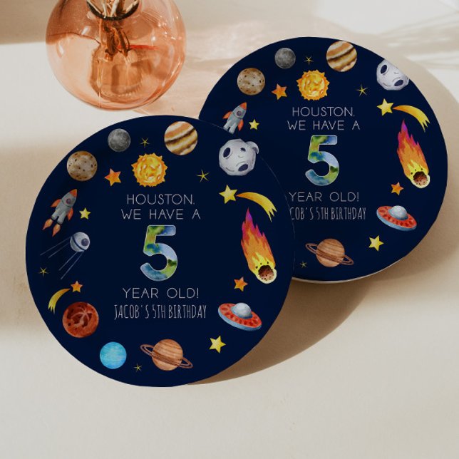 Houston We Have A 5 Year Old 5th Birthday Party Paper Plates (Creator Uploaded)