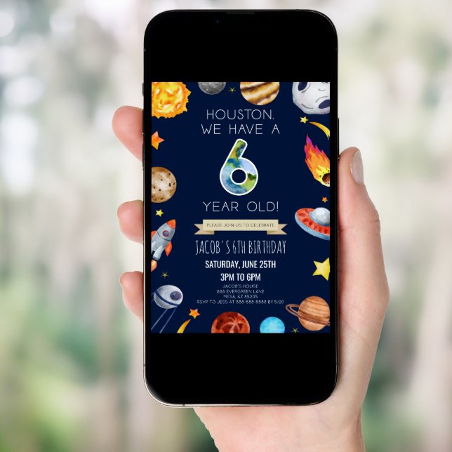 Houston We Have A 6 Year Old 6th Birthday Party Invitation (Front Digital)