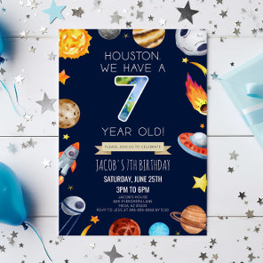 Houston We Have A 7 Year Old 7th Birthday Party Invitation