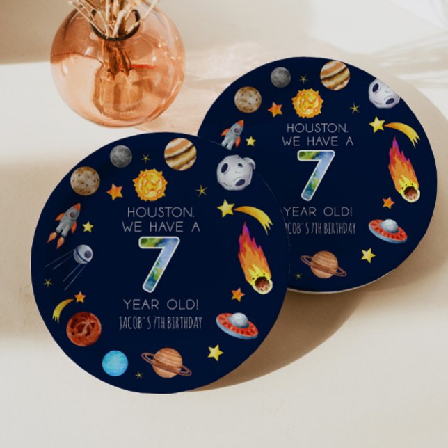 Houston We Have A 7 Year Old 7th Birthday Party Paper Plates (Creator Uploaded)