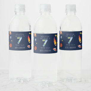 Houston We Have A 7 Year Old 7th Birthday Party Water Bottle Label
