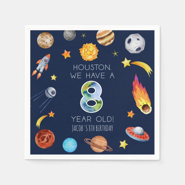 Houston We Have A 8 Year Old 8th Birthday Party Napkins (Front)