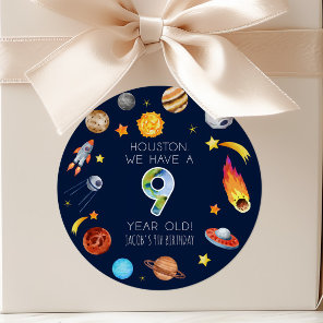 Houston We Have A 9 Year Old 9th Birthday Party Classic Round Sticker