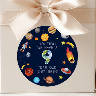 Houston We Have A 9 Year Old 9th Birthday Party Classic Round Sticker