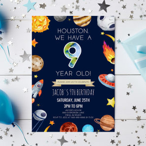 Houston We Have A 9 Year Old 9th Birthday Party Invitation