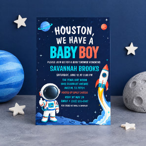 Houston We Have a Baby Boy Space Baby Shower Invitation