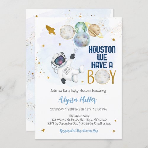 Houston We Have A Boy Astronaut Space Baby Shower Invitation