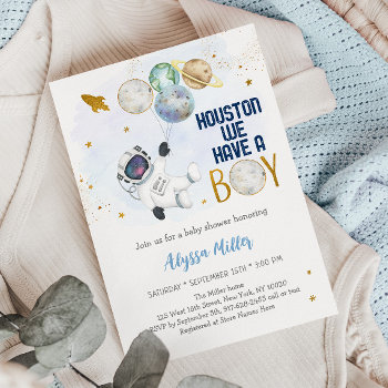Houston We Have A Boy Astronaut Space Baby Shower Invitation by LittlePrintsParties at Zazzle