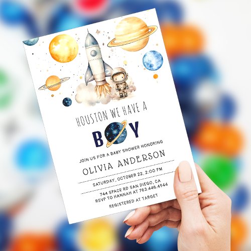 Houston We Have A Boy Astronaut Space Baby Shower  Invitation