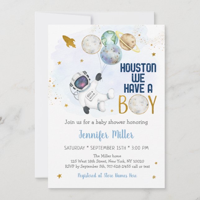 Houston We Have A Boy Astronaut Space Baby Shower Invitation (Front)